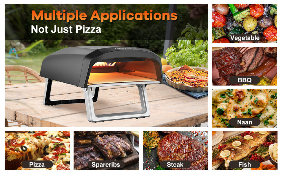 Gas Pizza Oven, Pizza Ovens for Outside Propane, Propane Pizza Oven, Outdoor Ovens with 13 inch Pizza Stone, Portable Gas Pizza Oven with Foldable Legs, Pizza Oven for Patio Garden Geek Chef