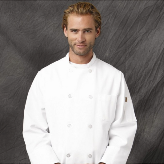 White Button Chef Coat with Thermometer Pocket