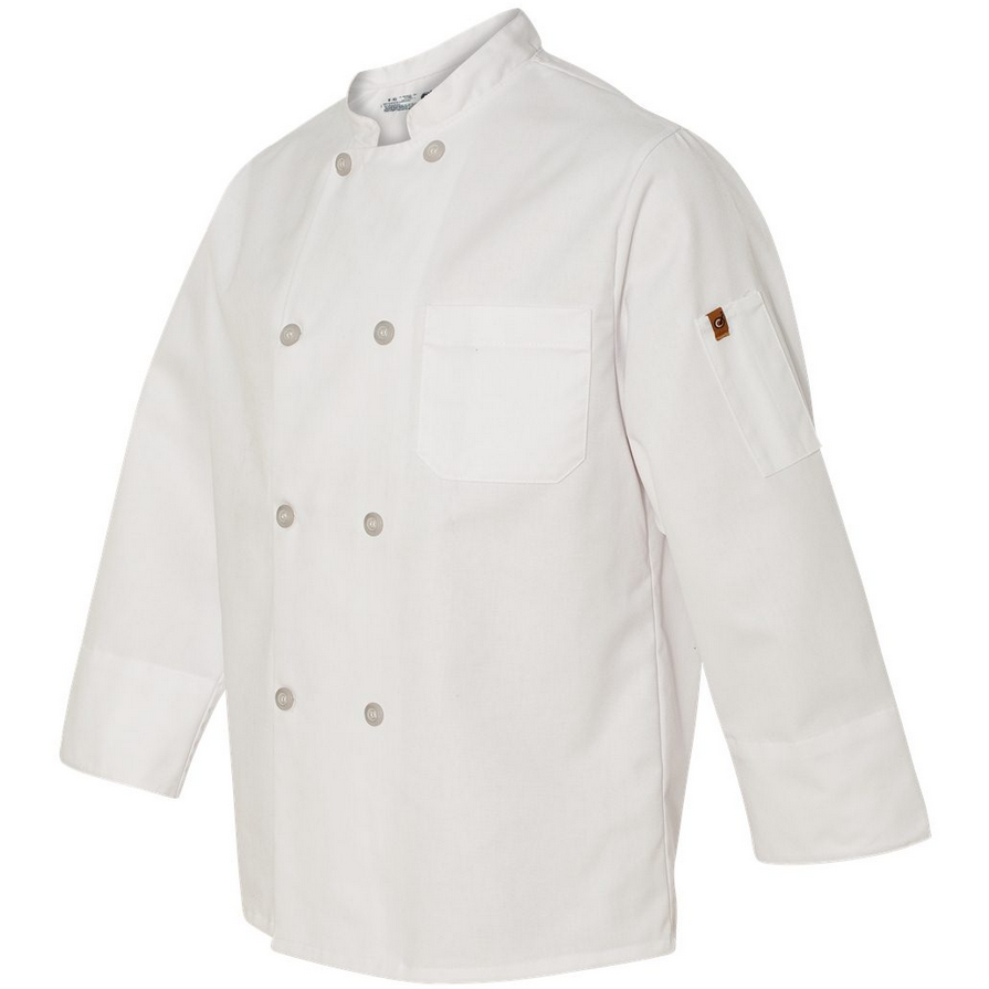 White Button Chef Coat with Thermometer Pocket