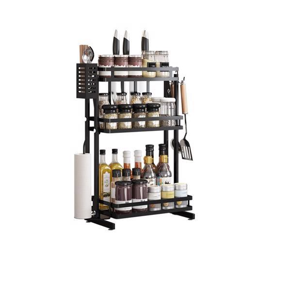 3 Tier Kitchen Spice Rack Condiment Organizer Countertop Storage Shelf for Jars Bottles Seasoning Rack with Hooks Paper Towel Holder