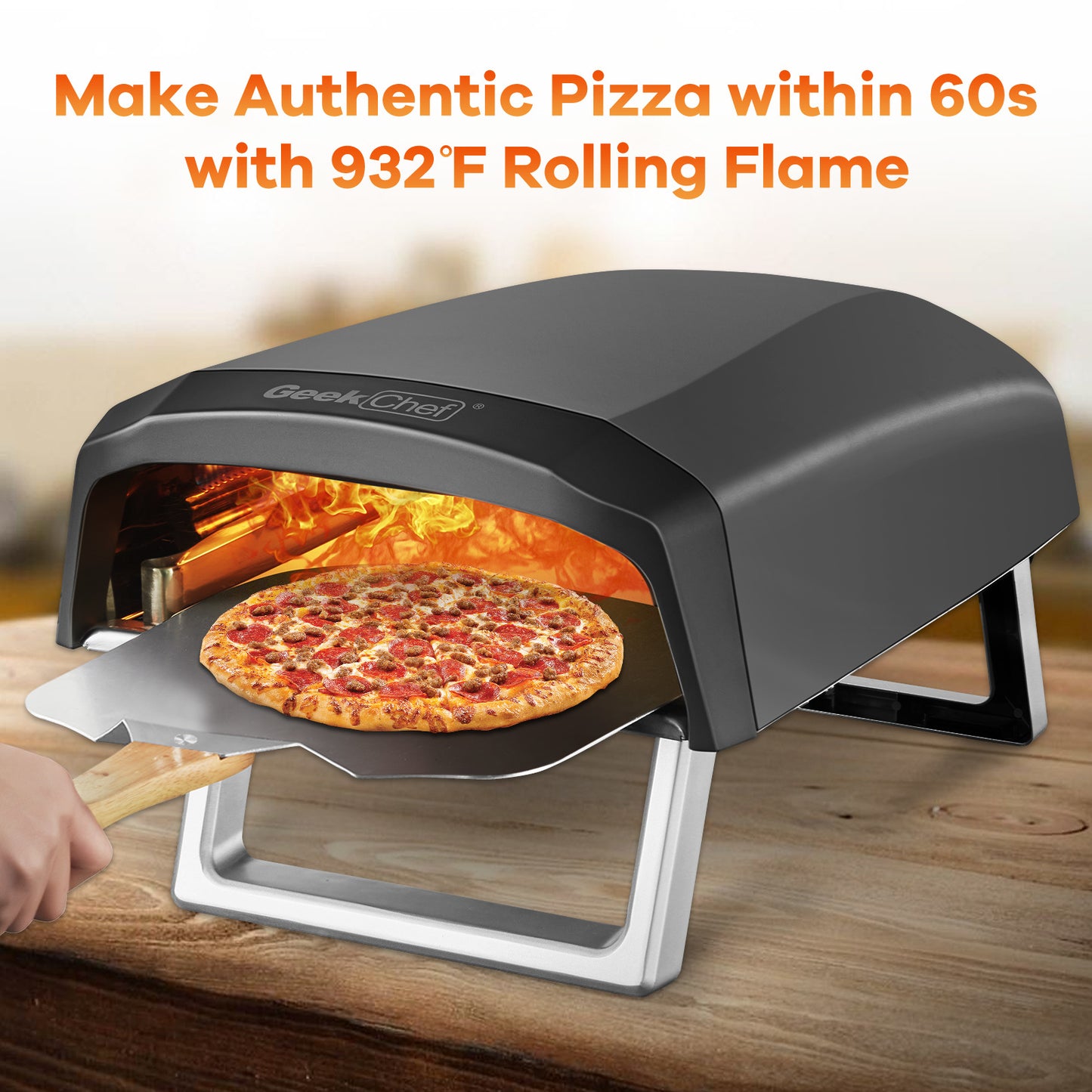 Gas Pizza Oven, Pizza Ovens for Outside Propane, Propane Pizza Oven, Outdoor Ovens with 13 inch Pizza Stone, Portable Gas Pizza Oven with Foldable Legs, Pizza Oven for Patio Garden Geek Chef