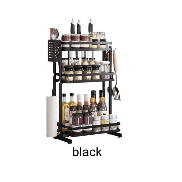 3 Tier Kitchen Spice Rack Condiment Organizer Countertop Storage Shelf for Jars Bottles Seasoning Rack with Hooks Paper Towel Holder