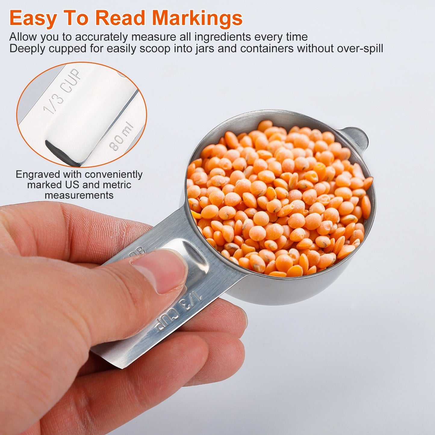 7Pcs Measuring Cups Stainless Steel Kitchen Measurement Tool