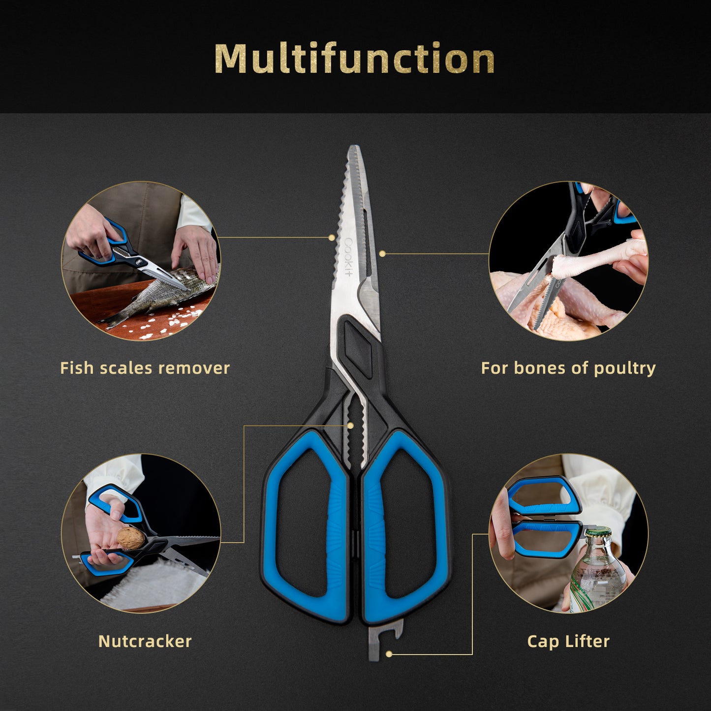 Kitchen Scissors, Cookit Kitchen Shears Heavy Duty Stainless Steel Chef Shears Utility Come Apart Food Shears for Chicken Poultry Fish Meat Vegetables