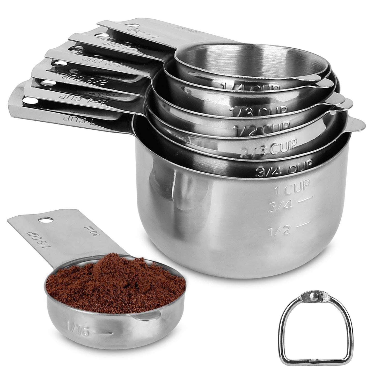 7Pcs Measuring Cups Stainless Steel Kitchen Measurement Tool