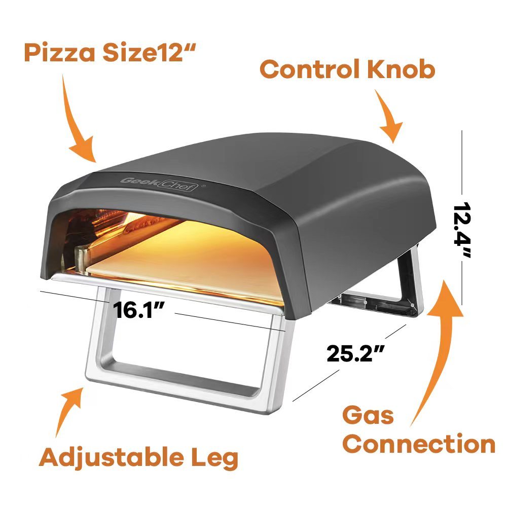 Gas Pizza Oven, Pizza Ovens for Outside Propane, Propane Pizza Oven, Outdoor Ovens with 13 inch Pizza Stone, Portable Gas Pizza Oven with Foldable Legs, Pizza Oven for Patio Garden Geek Chef